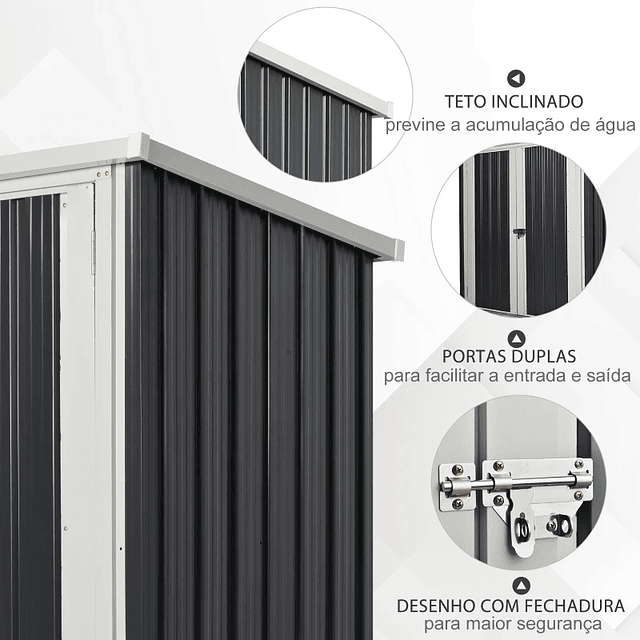 Caseta de jardín de acero galvanizado 1,26 m² con 2 puertas para guardar herramientas 147x86x134 cm Negro
