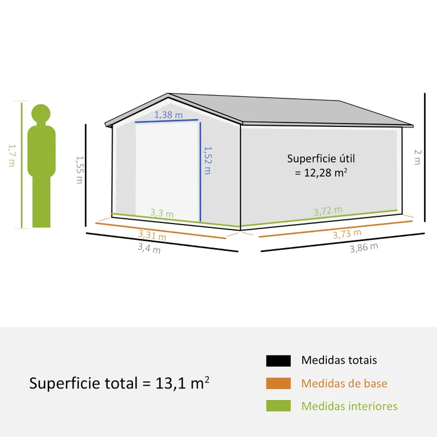 Abrigo de Jardim Metálico 340x386x200cm Abrigo de Exterior para Armazenamento de Ferramentas com Base Incluida 4 Janelas de Ventilação e Porta Corredeira 4