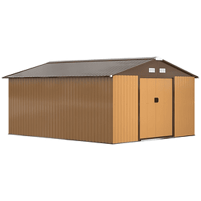 Metallic Garden Shed 340x386x200cm Outdoor Tool Storage Shed with Base Included 4 Ventilation Windows and Sliding Door - Brown