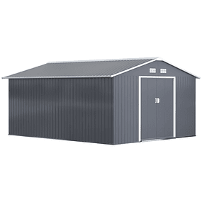 Metallic Garden Shed 340x386x200cm Outdoor Tool Storage Shed with Base Included 4 Ventilation Windows and Sliding Door - Gray