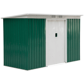 Caseta de jardín 280x130x172cm Caseta exterior de acero galvanizado con puerta corredera y ventilaciones verdes