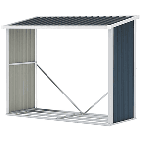 Cobertizo para leña de acero galvanizado con techo inclinado para jardín terraza exterior 185x84x133,5/148,5 cm gris