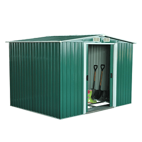 Caseta de jardín 258x206x178cm 5,3m² Caseta de acero galvanizado con puertas correderas y rejillas de ventilación para el almacenamiento de herramientas Green Gardening
