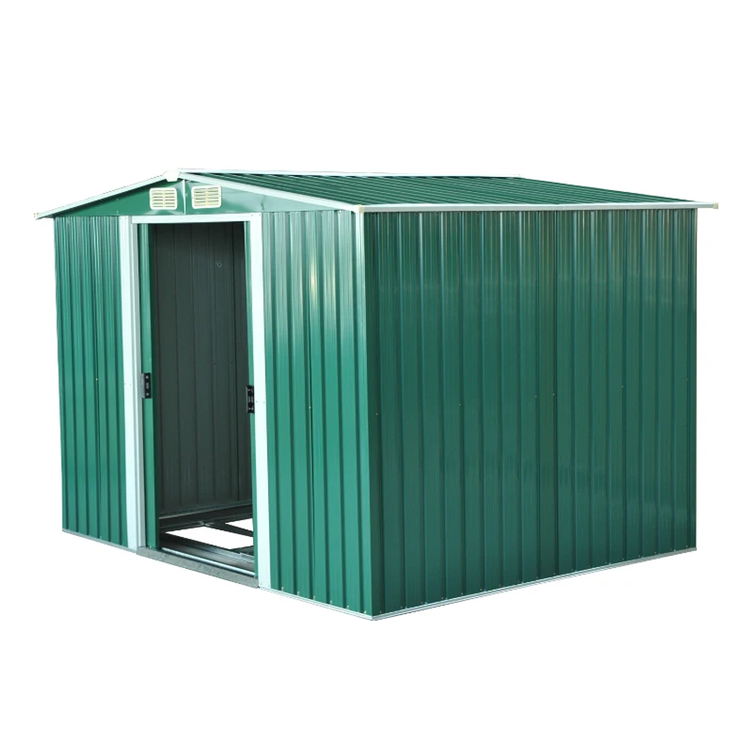 Abrigo de Jardim 258x206x178cm 5,3m² Abrigo de Aço Galvanizado com Portas de Correr e Ventilações para Armazenamento de Ferramentas Jardinagem Verde  6