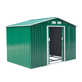Outdoor Garden Shed 4.83m² 277x195x192cm Metallic Garden Shed for Tool Storage with Base Included and 4 Windows - Green
