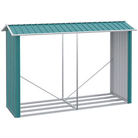 Leñera de acero galvanizado con techo inclinado para jardín balcón patio 240x86x160 cm verde