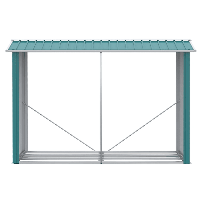 Galvanized Steel Woodshed with Pitched Roof for Garden Balcony Patio 240x86x160 cm Green