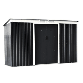 Caseta de jardín 280x130x172cm Caseta exterior de acero galvanizado con puerta corredera y rejillas de ventilación gris oscuro