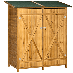 Wooden Garden Cabinet 140x75x160cm Tool Storage Shed with Movable Shelf and Hooks