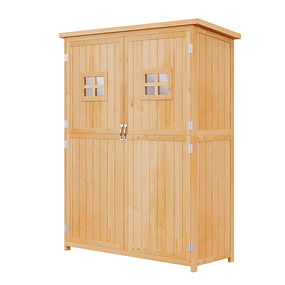 Outdoor wooden shed Garden tool cabinet Double doors Asphalt roof Compartments of different sizes 127.5x50x164cm
