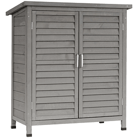 Wooden Garden Storage Cabinet with 2 Interior Shelves 2 Doors and Pitched Roof for Outdoor Terrace 87x46.5x96.5cm - Gray
