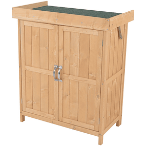 Wooden Shed Outdoor Gardening Tool Cabinet 2 Doors Roof Waterproof Solid Wood 74x43x88cm