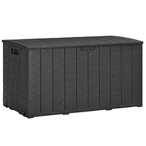 Cofre de almacenaje exterior 366L con ruedas de doble pared Asas para Balcón Patio Carga 100 kg 122,4x62x64,5 cm Negro