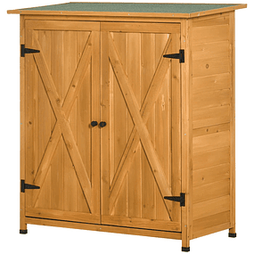 Wooden Garden Cabinet 110x55x117cm 0.45m² Tool Storage Cabinet with Asphalt Roof 3 Shelves 2 Outdoor Doors Terrace Wood