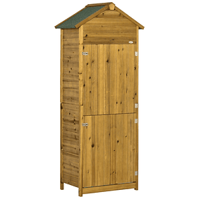 Wooden Garden Cabinet 79x49x190cm 0.28 m² Tool Storage Shed with Asphalt Roof 3 Shelves and 2 Lockable Doors for Outdoor Terrace Wood