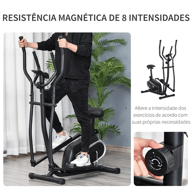 Bicicleta Elíptica Fitness con Resistencia Magnética Ajustable Pantalla LCD Sillín Ajustable Pulsómetro y Volante 3 kg 103x62x151 cm Negro