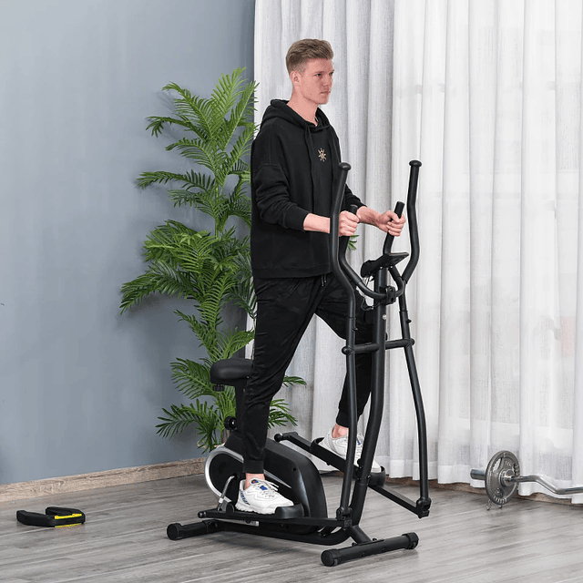 Bicicleta Elíptica Fitness con Resistencia Magnética Ajustable Pantalla LCD Sillín Ajustable Pulsómetro y Volante 3 kg 103x62x151 cm Negro