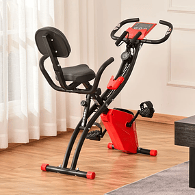 Folding Exercise Bike with Adjustable Height and Resistance with LCD Screen and Seat with Backrest 51x97x115cm - Red