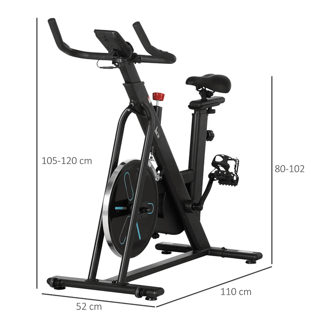Bicicleta de ejercicio con volante de inercia de 6,5 kg Bicicleta estática con asiento y manillar ajustables en altura Pantalla LCD y ruedas para el hogar 110x52x105x120cm Negro