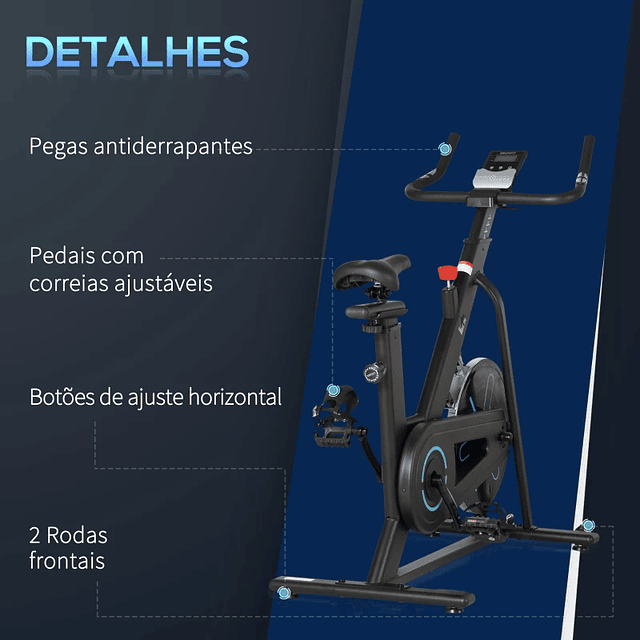 Bicicleta de ejercicio con volante de inercia de 6,5 kg Bicicleta estática con asiento y manillar ajustables en altura Pantalla LCD y ruedas para el hogar 110x52x105x120cm Negro