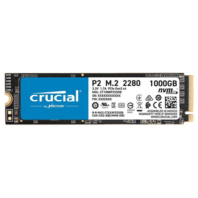 Crucial P2 M.2 1TB PCI Express 3.0 NVMe - Disco Duro SSD