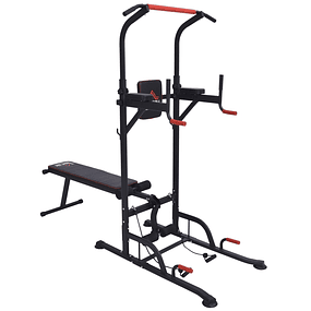 Multifunctional Weight Training Station Adjustable Height Training Tower with Folding Bench Fitness Lift Bar 220x98x181-229cm Black