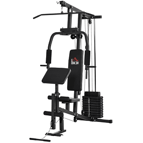 Multi Station Weight Training Machine with Leg Stirrup and Weight Plates 45kg Home Fitness Training Gym 148x108x207cm Black