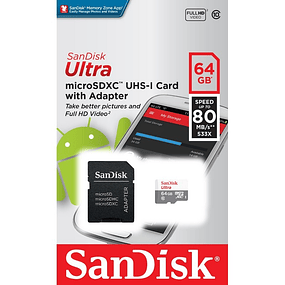 SanDisk MicroSD 64GB Ultra UHS-I + Adaptador de classe 10