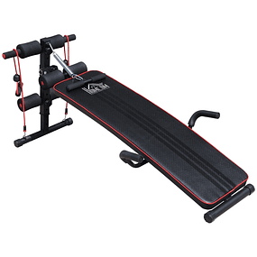 Banco Abdominal de Altura ajustável para Fitness Carga 120 kg com cordas e Extrator de mola 55,5x137,5x50-68cm preto e vermelho