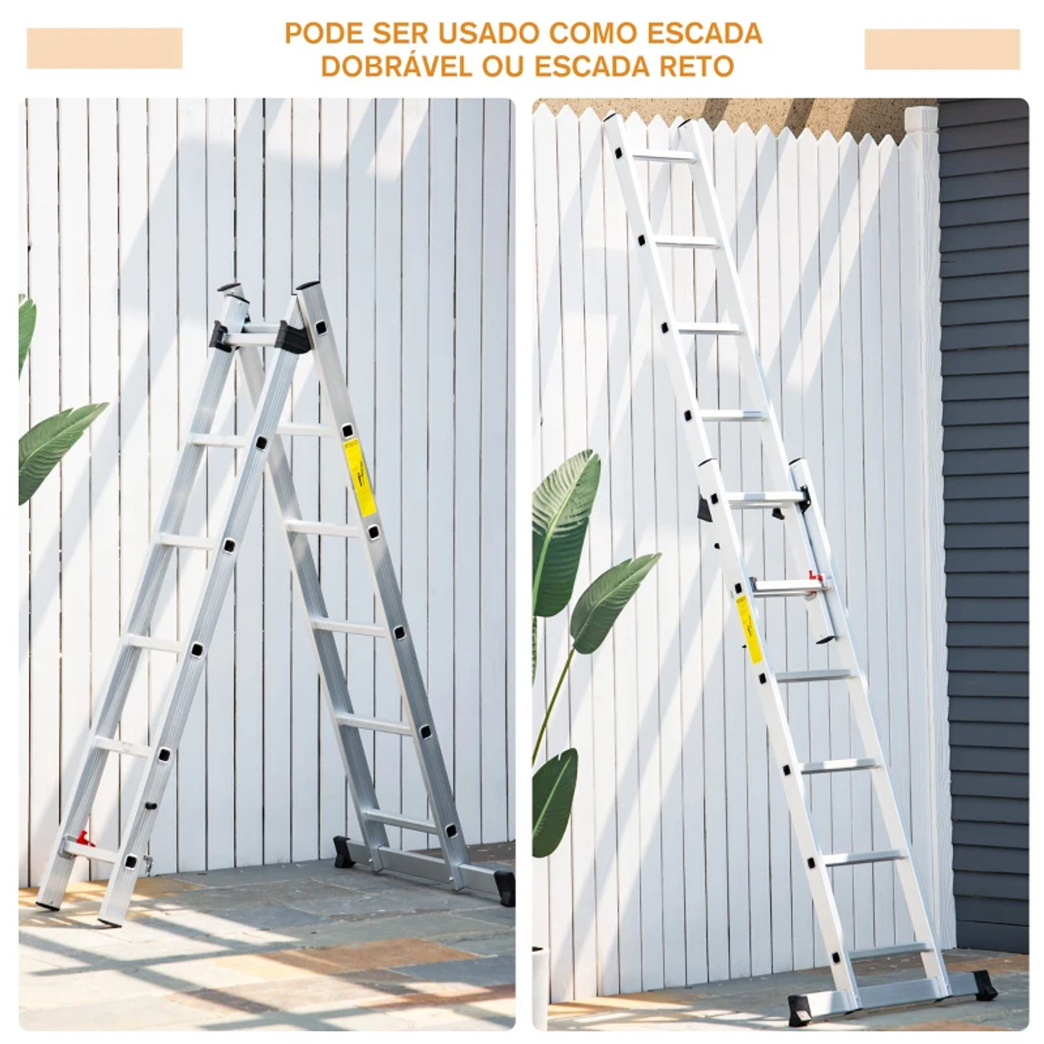 Portable aluminum folding ladder 2 ways to use 150kg silver hinged rail 6