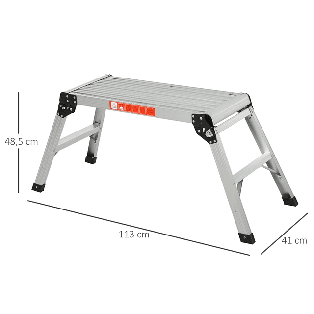 Plataforma de trabajo de aleación de aluminio Plataforma de trabajo plegable con pies antideslizantes 113x41x48.5cm Plata