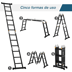 Multipurpose folding ladder 5 in 1 with 2 aluminum plates 70x61x11 cm Black