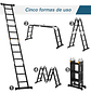 Multipurpose folding ladder 5 in 1 with 2 aluminum plates 70x61x11 cm Black - thumbnail 2