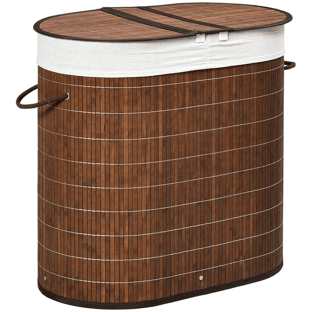Cesto de ropa de bambú Capacidad 100L Cesto de ropa con bolsa con 2 compartimentos 62,5x37x60,5cm Marrón