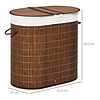 Cesto de ropa de bambú Capacidad 100L Cesto de ropa con bolsa con 2 compartimentos 62,5x37x60,5cm Marrón