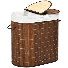 Bamboo Laundry Basket Capacity 100L Laundry Basket with Bag with 2 Compartments 62.5x37x60.5cm Brown