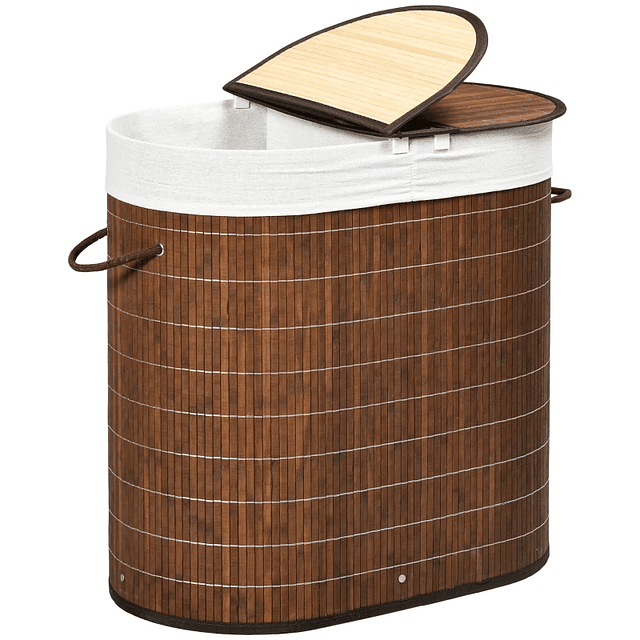 Cesto para ropa bambú, 2 compartimentos - 100l marrón