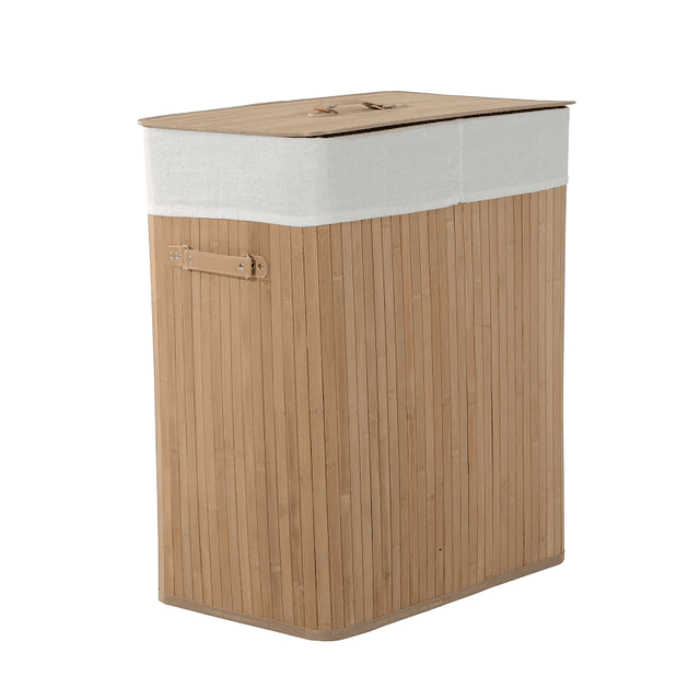 Cesto para ropa bambú, 2 compartimentos - 100l marrón