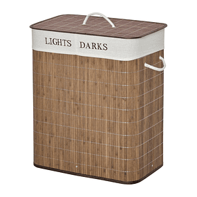 Bamboo Laundry Basket Capacity 100L Rectangular Laundry Basket with Removable Cover Bag with 2 Compartments 52x32x63cm - Brown