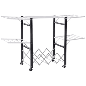Mobile Aluminum Folding Clothes Hanger with 4 Side Handles Shoe Shelf 4 Wheels with Brakes 157.5x54x101cm White
