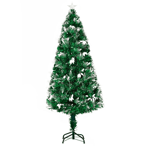 Árvore de Natal 150cm Artificial Luminoso com 170 Fibras de Óptica de Luzes LED 8 Modos Brilhantes 120 Contas Brancas e 170 Ramos Decoração de Natal para Interiores Ø70x150cm Verde 