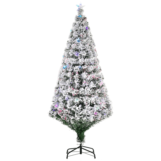 Árbol de Navidad 180 cm Blanco Pino Natural Nieve Artificial con Soporte Metálico Luces LED 230 Ramas