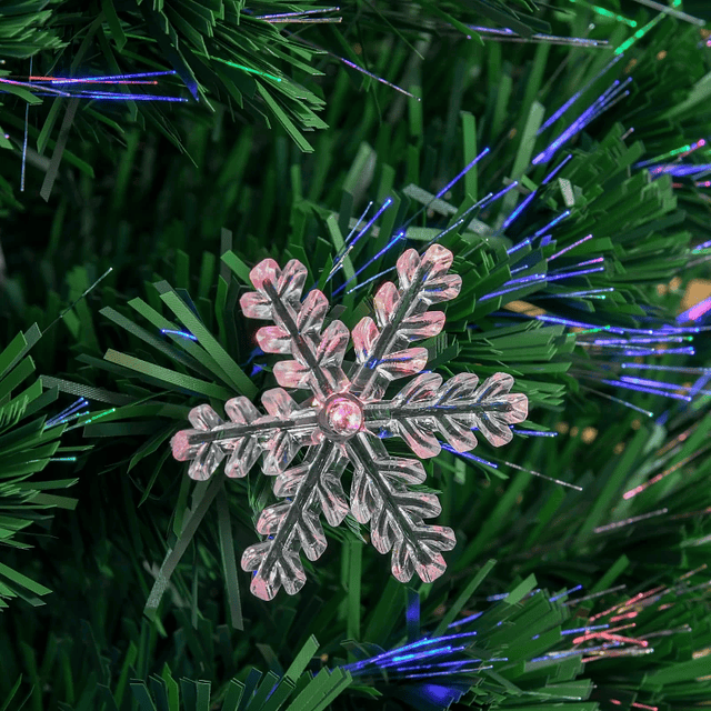 Árbol de Navidad artificial de 150 cm con soporte Decoraciones navideñas Nieve que brilla intensamente Fibra óptica LED Multicolor