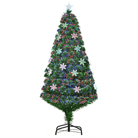 Árvore de Natal Artificial 150cm com Suporte Decorações de Natalde Neve Brilhante Fibra Óptica LED Multicolor