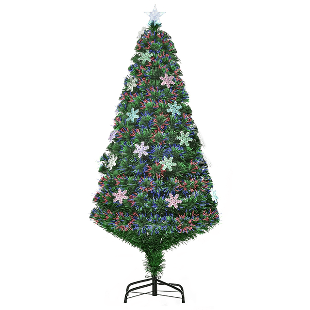 Árbol de Navidad artificial de 150 cm con soporte Decoraciones navideñas Nieve que brilla intensamente Fibra óptica LED Multicolor