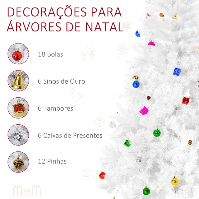 Árbol de Navidad Artificial de 180cm con 930 Ramas de PVC 48 Decoraciones Incluidas Decoración navideña Ø105x180cm Blanco