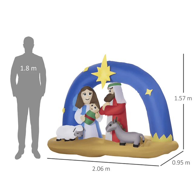 Decoración Hinchable Navideña 157cm con Luces LED IP44 Incluye Inflador Tipo Arco Bíblico del Nacimiento de Jesús 206x95x157cm Multicolor