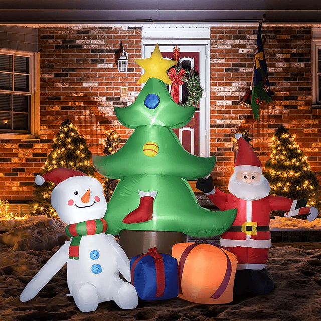 Árbol de Navidad Hinchable 190cm con Luces LED Impermeable IP44 e Inflador Decoración Navideña 210x92x190cm Multicolor