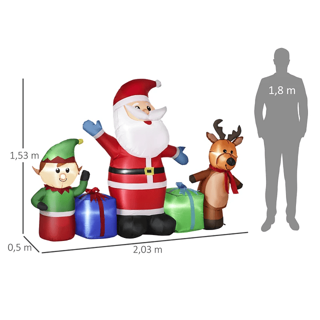 Papá Noel inflable de 2 m, elfos y renos para decoración de patio trasero con luces LED, decoración de césped interior y exterior