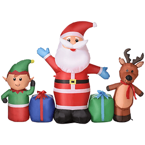 2m Inflatable Santa Claus, Elves and Reindeer Backyard Decoration with LED Lights, Indoor and Outdoor Lawn Decoration